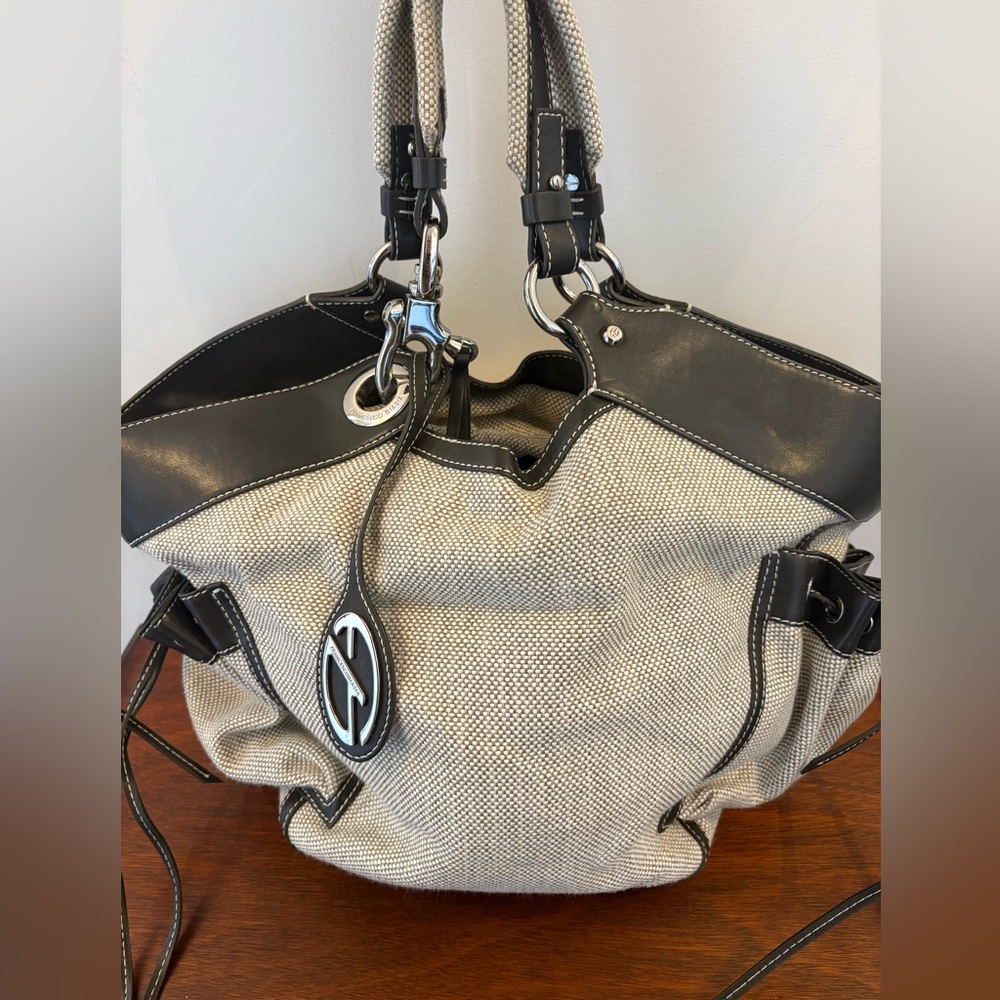 Francesco Biasia Tweed/Leather Tan/Brown Hobo Style Handbag
